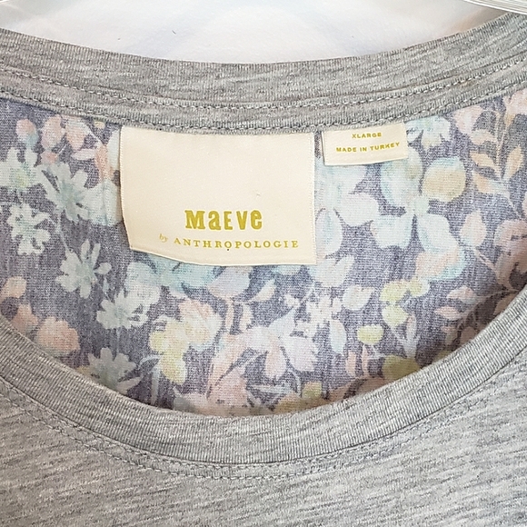 Maeve by Anthropologie Suzanne Puff Short Sleeve Mixed Floral Gray Top XL - Picture 10 of 10